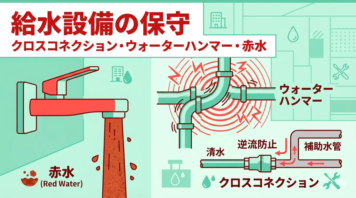 【ビル管理士・給排水】給水設備の保守管理（クロスコネクション防止・ウォーターハンマー・赤水対策）