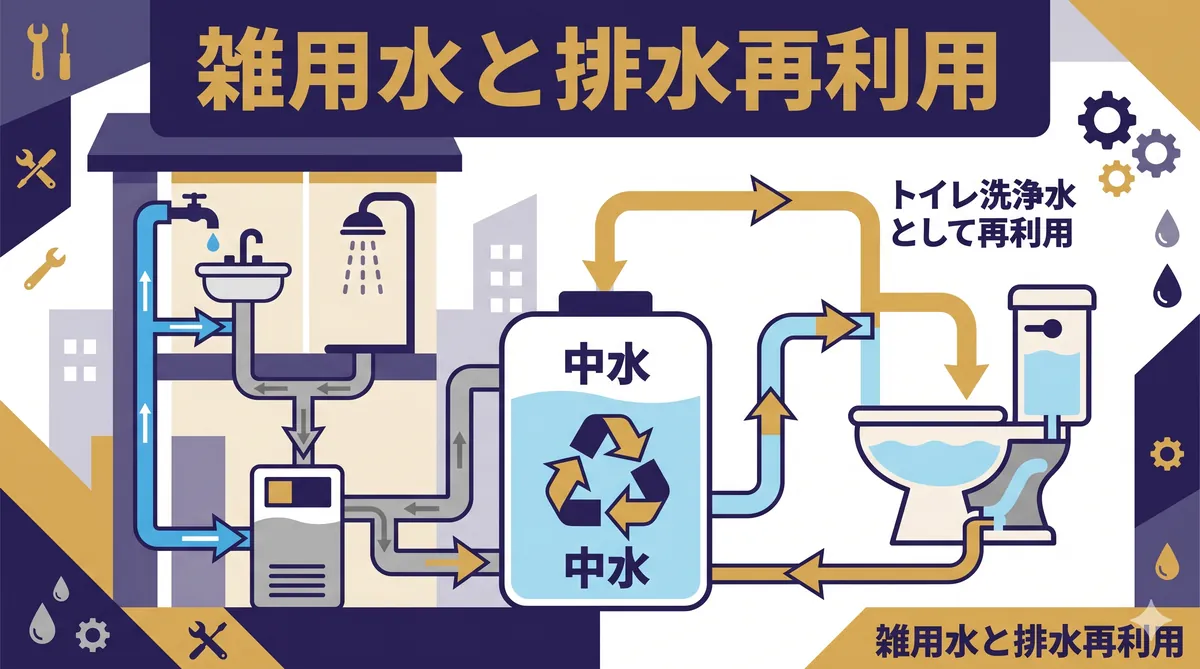 【ビル管理士・給排水】雑用水設備と排水再利用（個別循環・地区循環・広域循環・雨水利用）