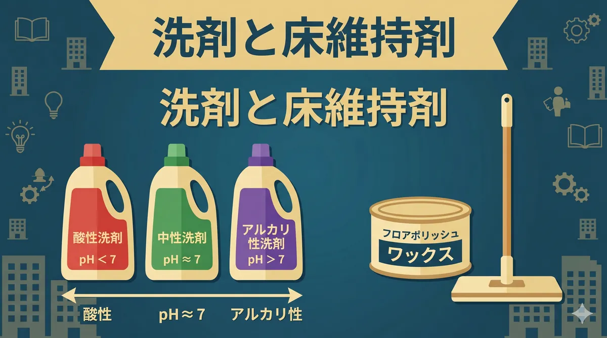【ビル管理士・清掃】洗剤と床維持剤（洗剤のpHと種類・剥離剤・フロアポリッシュ・ドライメンテナンス）
