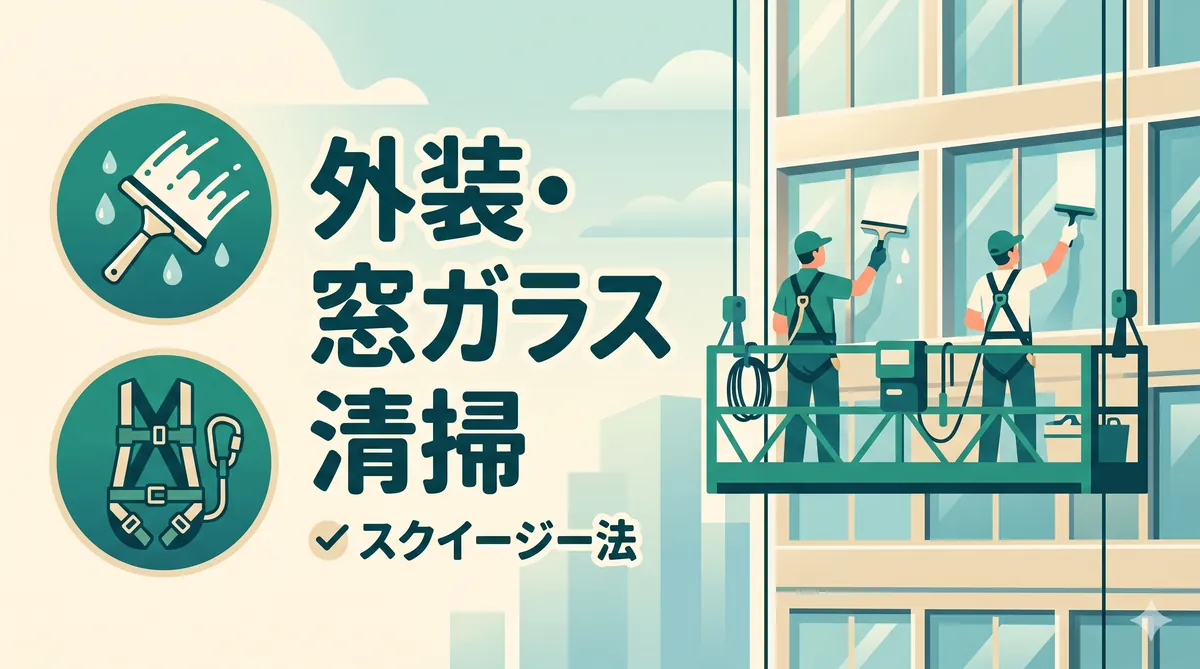 【ビル管理士・清掃】外装清掃・窓ガラス清掃（スクイージー法・外壁洗浄・高所作業の安全管理）